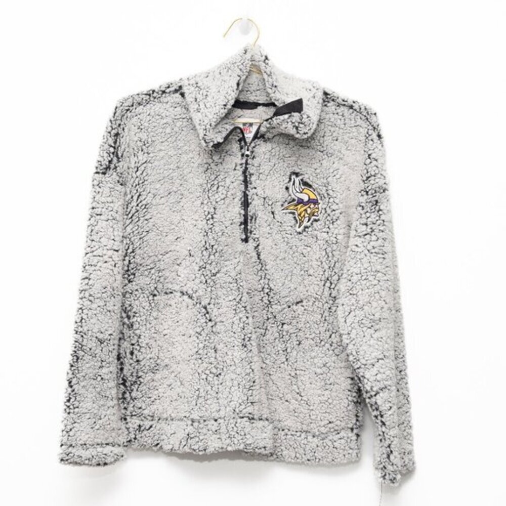 NFL Minnesota Vikings. Gray Sherpa‎ Quarter-Zip Pullover Jacket.